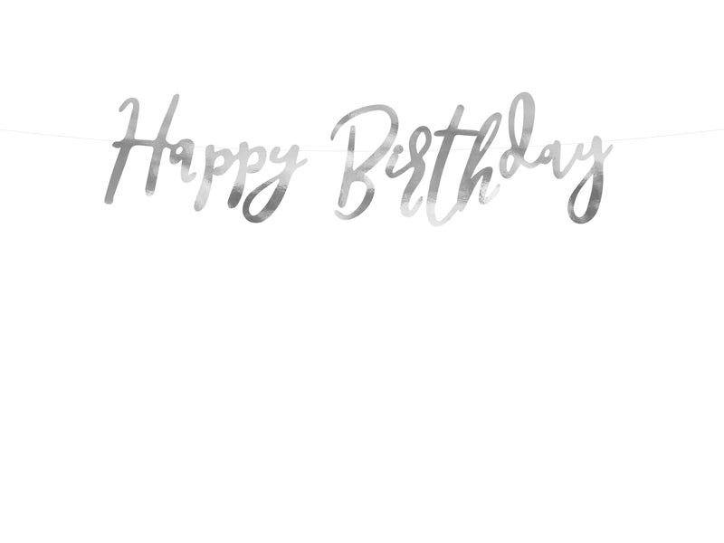 Ezüst kalligrafikus Happy birthday girland